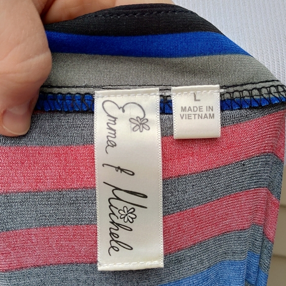 Emma & Michele Multicolor Striped Shift Dress Blue Red Black 3/4 Sleeves Stretch - Picture 11 of 14